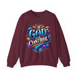 Printify God is in Control Sweatshirt - Bold Inspirational Design