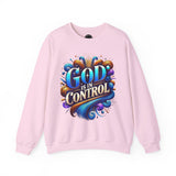 Printify God is in Control Sweatshirt - Bold Inspirational Design