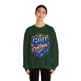 Printify God is in Control Sweatshirt - Bold Inspirational Design