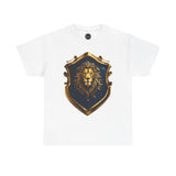 Majestic Lion Shield Unisex Heavy Cotton Tee | Cool Graphic Tee for Animal Lovers