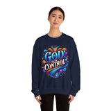 Printify God is in Control Sweatshirt - Bold Inspirational Design