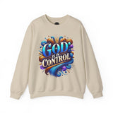 Printify God is in Control Sweatshirt - Bold Inspirational Design