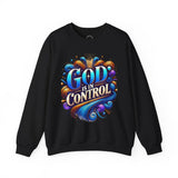 Printify God is in Control Sweatshirt - Bold Inspirational Design