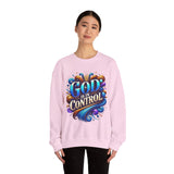 Printify God is in Control Sweatshirt - Bold Inspirational Design