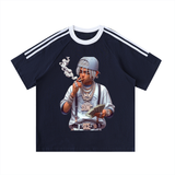 Contrast Tape Crewneck Cotton T-Shirt