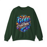 Printify God is in Control Sweatshirt - Bold Inspirational Design