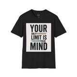 Printify black inspirational quote t-shirt with motivational text Your only limit is your mind