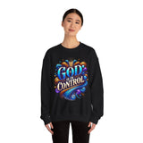 Printify God is in Control Sweatshirt - Bold Inspirational Design
