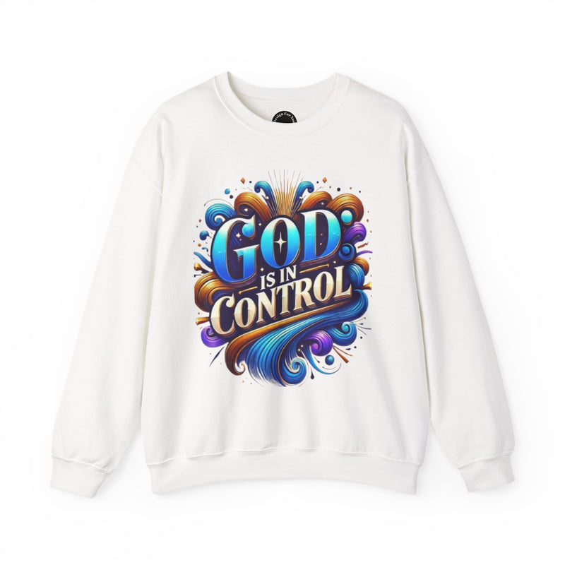 Printify God is in Control Sweatshirt - Bold Inspirational Design
