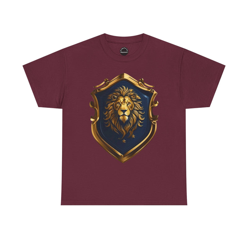 Majestic Lion Shield Unisex Heavy Cotton Tee | Cool Graphic Tee for Animal Lovers