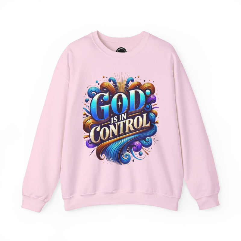 Printify God is in Control Sweatshirt - Bold Inspirational Design