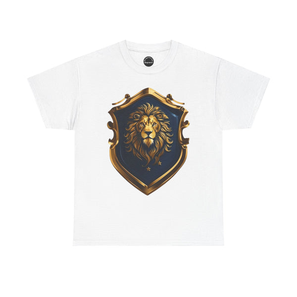 Majestic Lion Shield Unisex Heavy Cotton Tee | Cool Graphic Tee for Animal Lovers