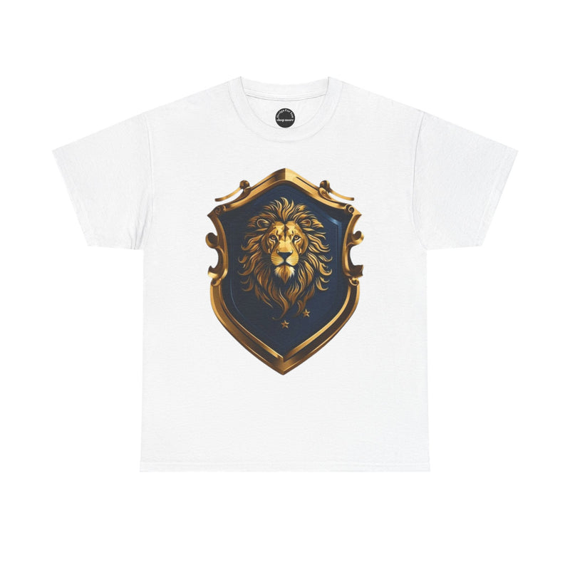 Majestic Lion Shield Unisex Heavy Cotton Tee | Cool Graphic Tee for Animal Lovers