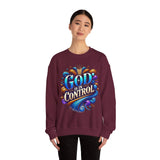 Printify God is in Control Sweatshirt - Bold Inspirational Design