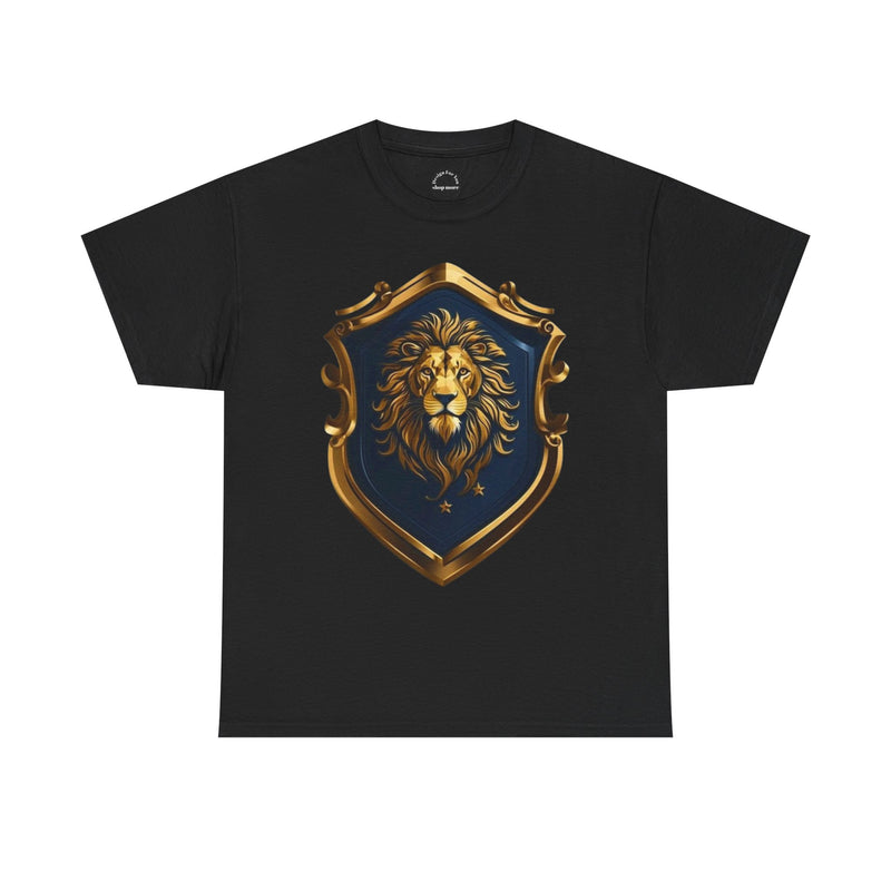 Majestic Lion Shield Unisex Heavy Cotton Tee | Cool Graphic Tee for Animal Lovers