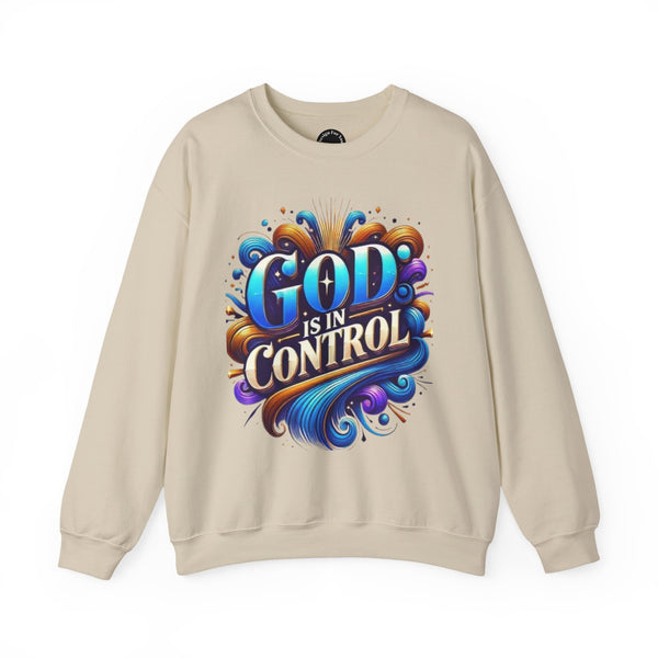 Printify God is in Control Sweatshirt - Bold Inspirational Design