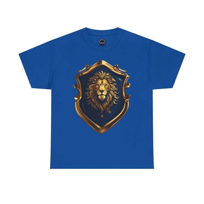 Majestic Lion Shield Unisex Heavy Cotton Tee | Cool Graphic Tee for Animal Lovers