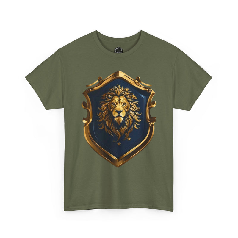 Majestic Lion Shield Unisex Heavy Cotton Tee | Cool Graphic Tee for Animal Lovers