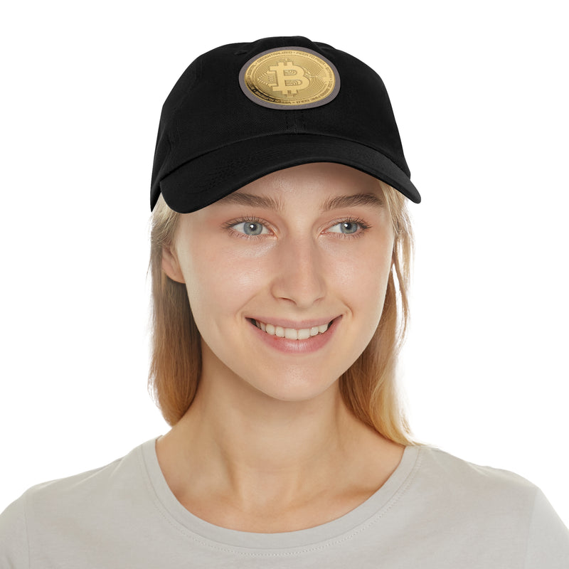Stylish Bitcoin Dad Hat with Leather Patch, Casual Baseball Cap, Perfect Gift for Crypto Enthusiasts