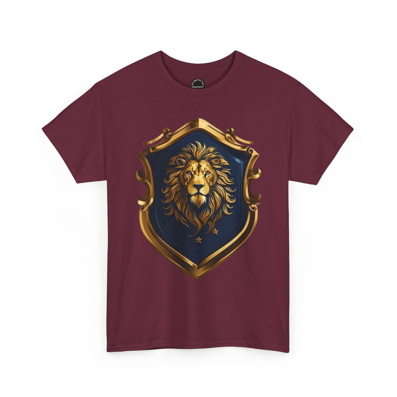 Majestic Lion Shield Unisex Heavy Cotton Tee | Cool Graphic Tee for Animal Lovers
