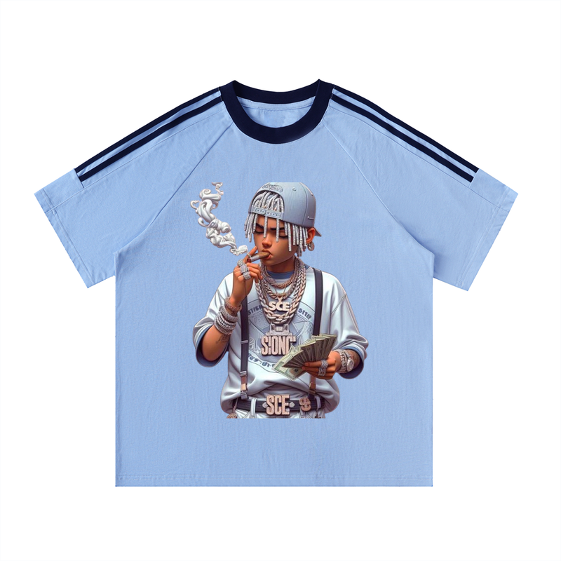 Contrast Tape Crewneck Cotton T-Shirt