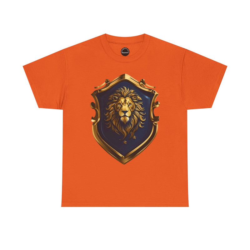 Majestic Lion Shield Unisex Heavy Cotton Tee | Cool Graphic Tee for Animal Lovers