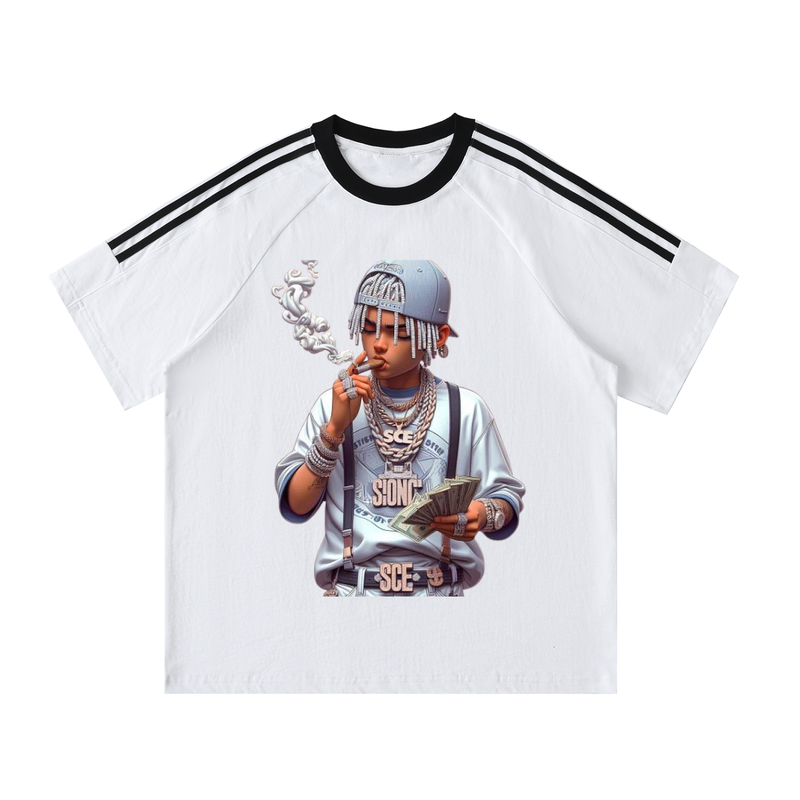 Contrast Tape Crewneck Cotton T-Shirt