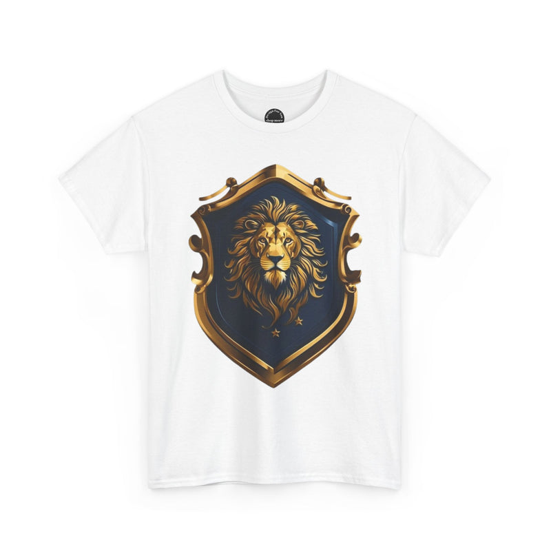 Majestic Lion Shield Unisex Heavy Cotton Tee | Cool Graphic Tee for Animal Lovers
