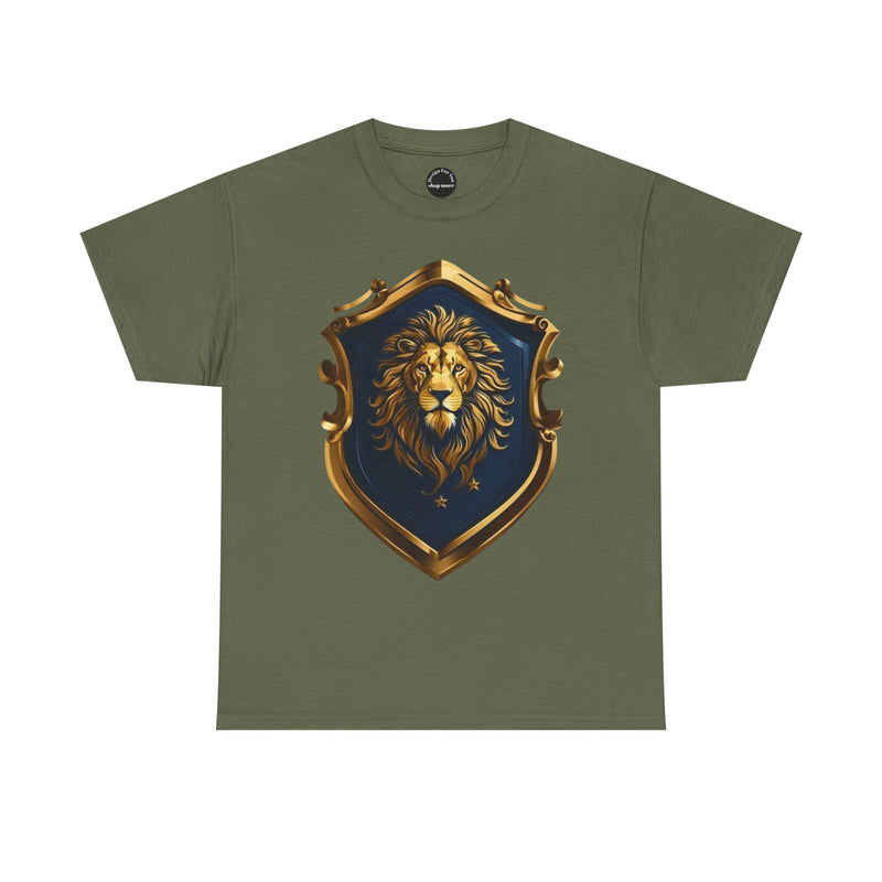 Majestic Lion Shield Unisex Heavy Cotton Tee | Cool Graphic Tee for Animal Lovers