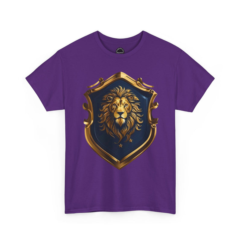 Majestic Lion Shield Unisex Heavy Cotton Tee | Cool Graphic Tee for Animal Lovers