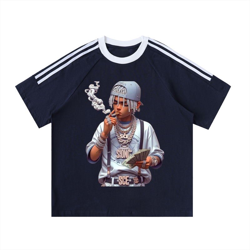 Contrast Tape Crewneck Cotton T-Shirt