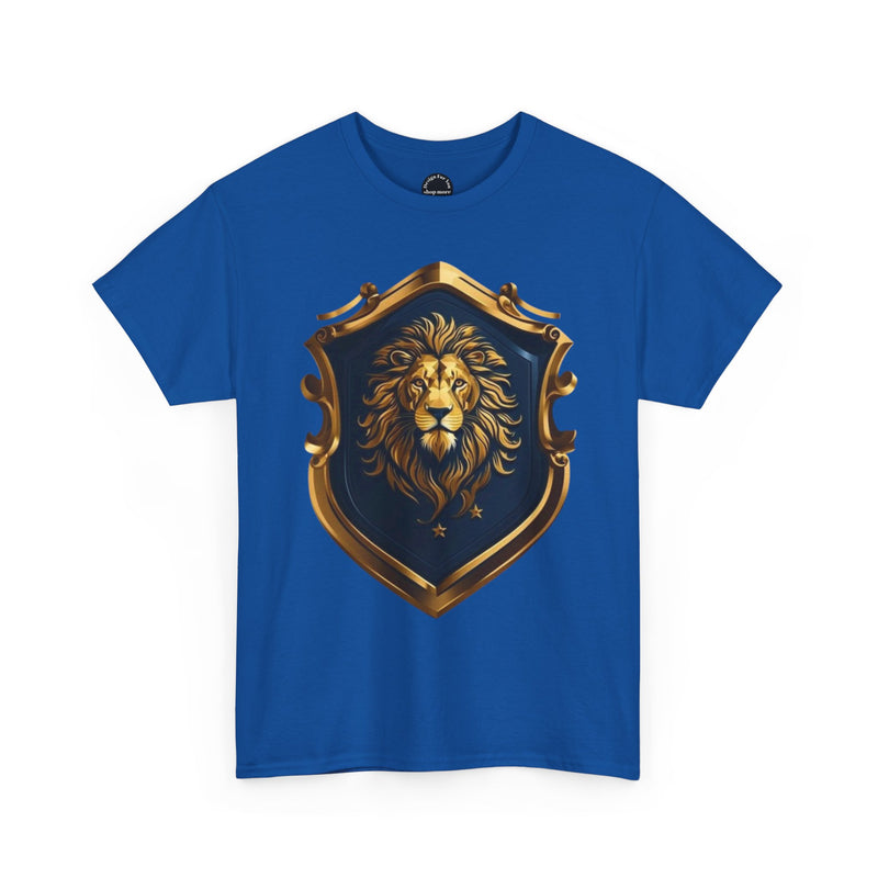 Majestic Lion Shield Unisex Heavy Cotton Tee | Cool Graphic Tee for Animal Lovers