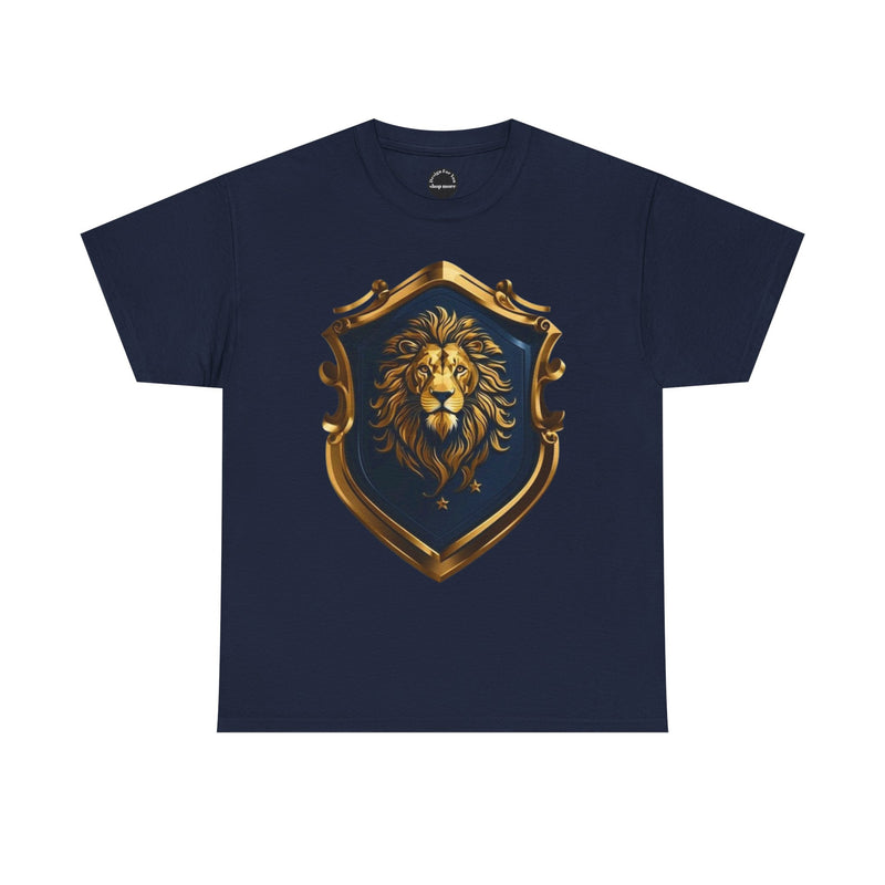 Majestic Lion Shield Unisex Heavy Cotton Tee | Cool Graphic Tee for Animal Lovers