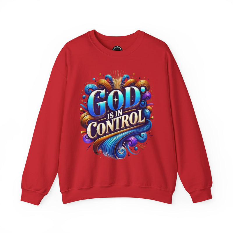 Printify God is in Control Sweatshirt - Bold Inspirational Design