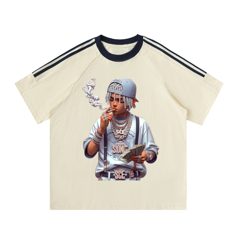 Contrast Tape Crewneck Cotton T-Shirt