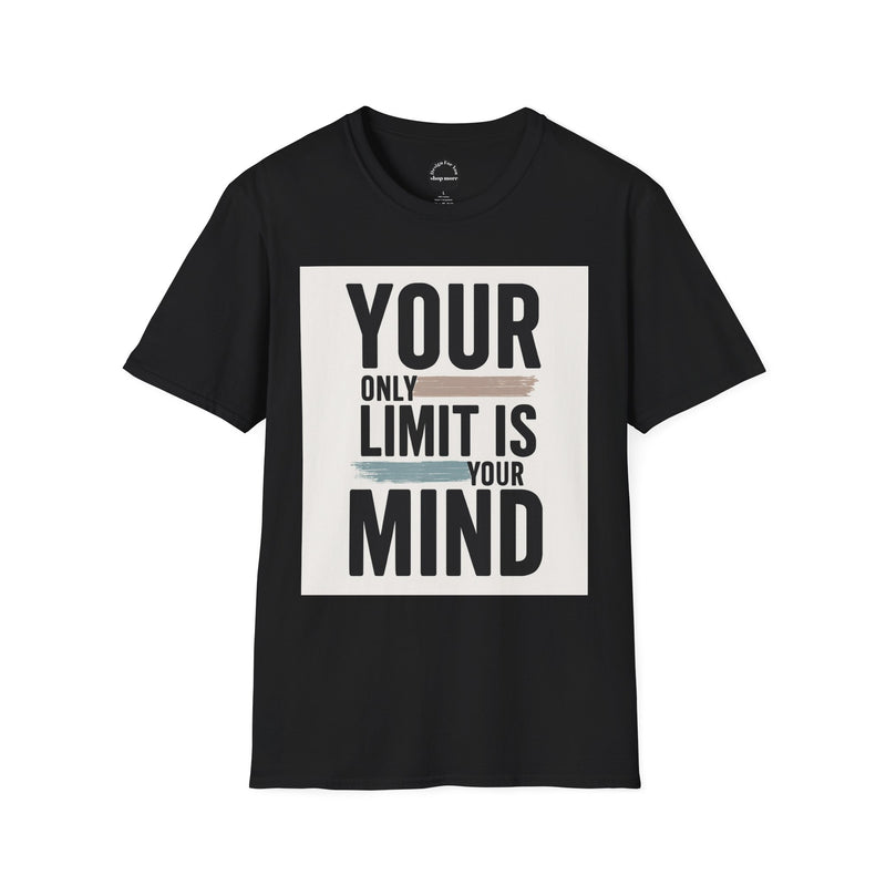 Printify black inspirational quote t-shirt with motivational text Your only limit is your mind