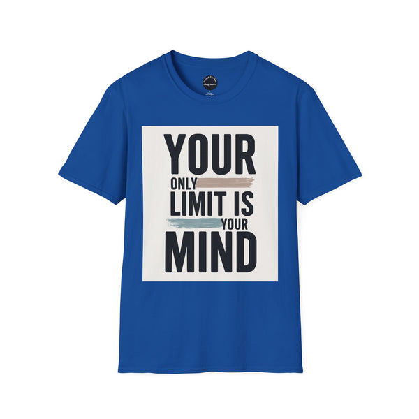 Blue inspirational quote t-shirt from Printify with Your Only Limit Is Your Mind design