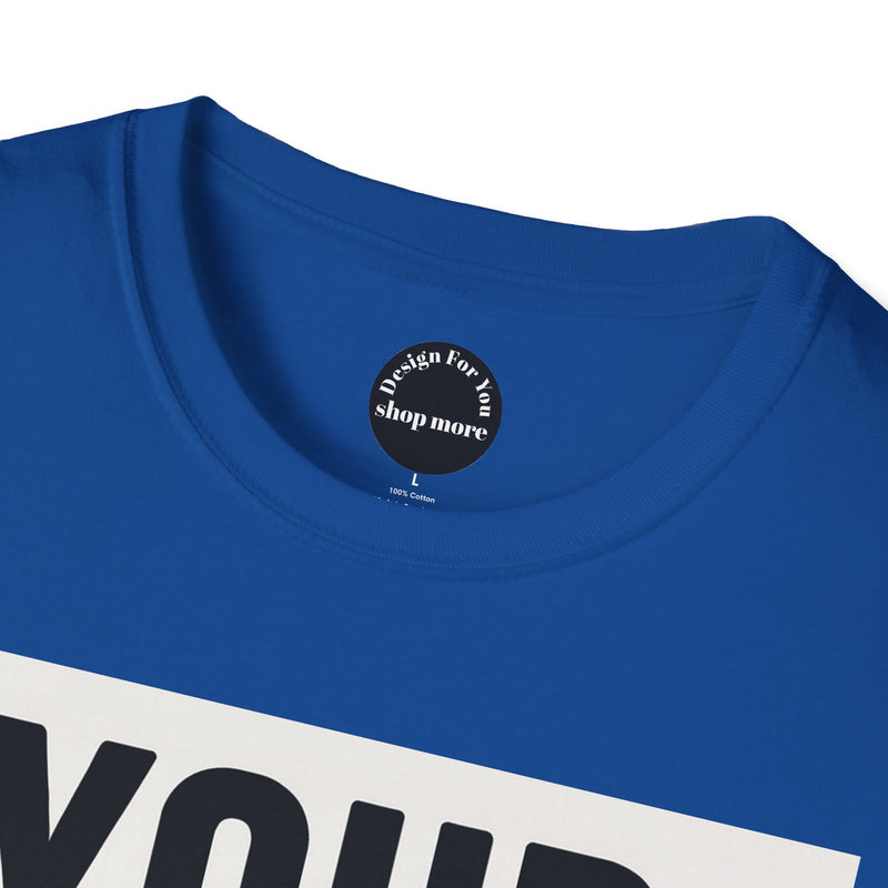 Close-up of a blue Printify inspirational quote t-shirt collar and partial text design