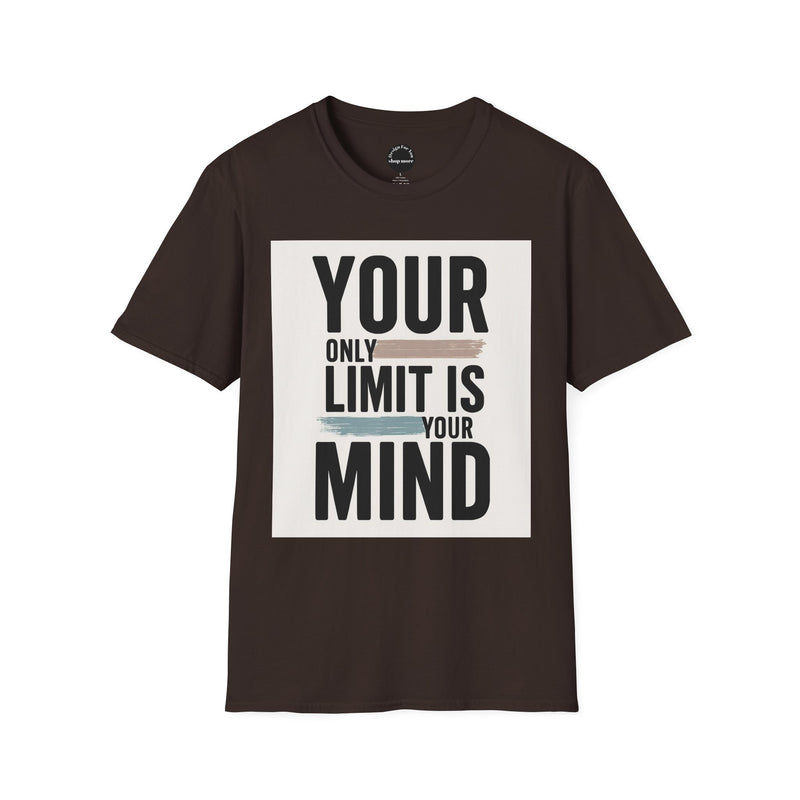 Black Printify inspirational quote t-shirt with motivational text Your Only Limit Is Your Mind