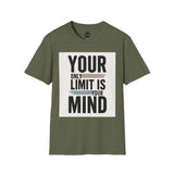 Printify olive green inspirational quote t-shirt with Your Only Limit Is Your Mind text print