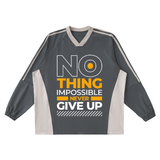 Color-Block V-Neck Long-Sleeve T-Shirt