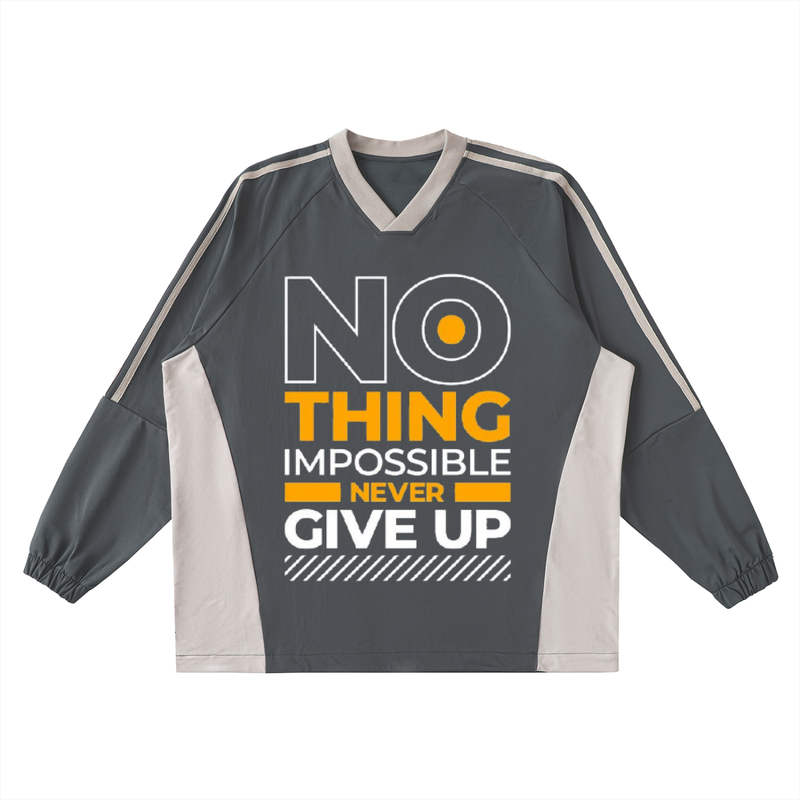 Color-Block V-Neck Long-Sleeve T-Shirt